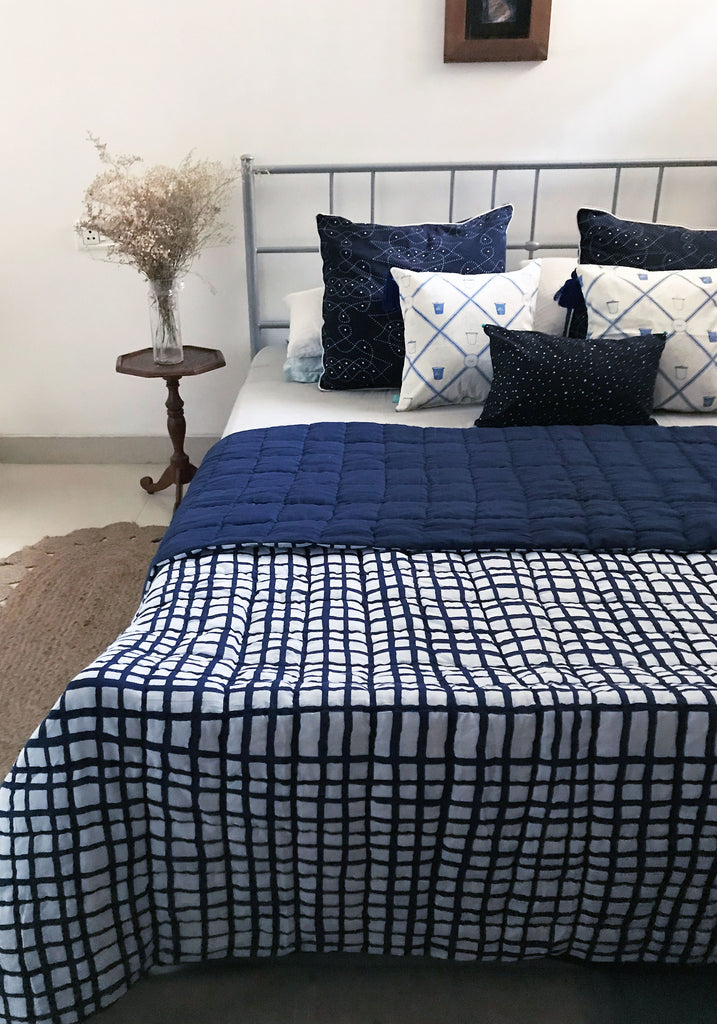 Blue Windowpane Double Quilt