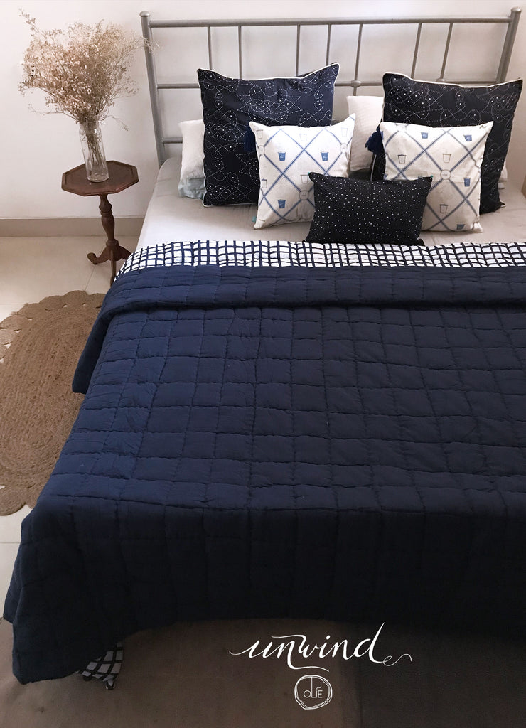 Blue Windowpane Double Quilt
